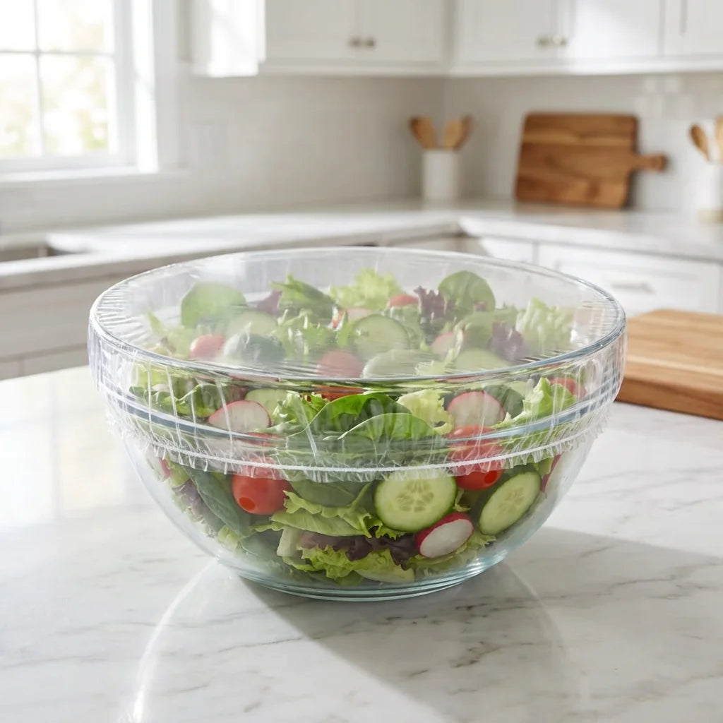 Disposable Food Storage Covers - Elastic Plastic Bowl Lids, BPA-Free Stretchable Food Wraps for Leftovers, Fruits & Meal Prep