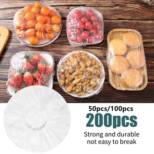 50/100/200pcs Multi-functional Disposable Food Cover Plastic Wrap Durable Elastic Food Lids for Bowls Elastic Plate Covers Also for Shower Cap / Foot Cover