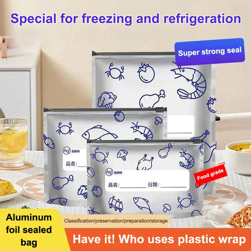 10Pcs/Bag Silver Foil Food Fresh-keeping Bags Reusable Avoid Light Freeze Food Zip Lock Bag Fruit Steak Storage Freshness Bags