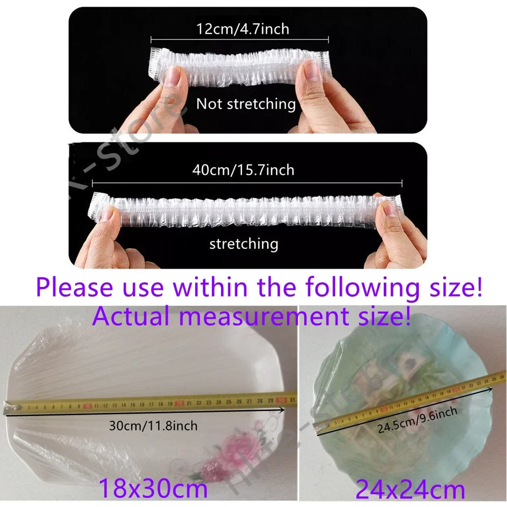 50/100/200pcs Multi-functional Disposable Food Cover Plastic Wrap Durable Elastic Food Lids for Bowls Elastic Plate Covers Also for Shower Cap / Foot Cover