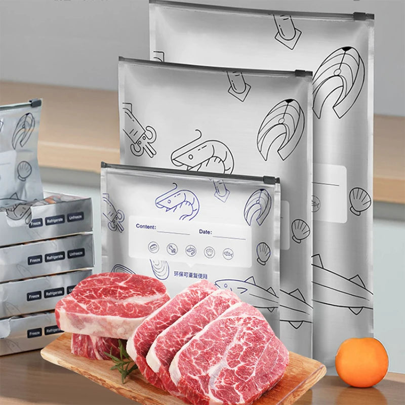 10Pcs/Bag Silver Foil Food Fresh-keeping Bags Reusable Avoid Light Freeze Food Zip Lock Bag Fruit Steak Storage Freshness Bags