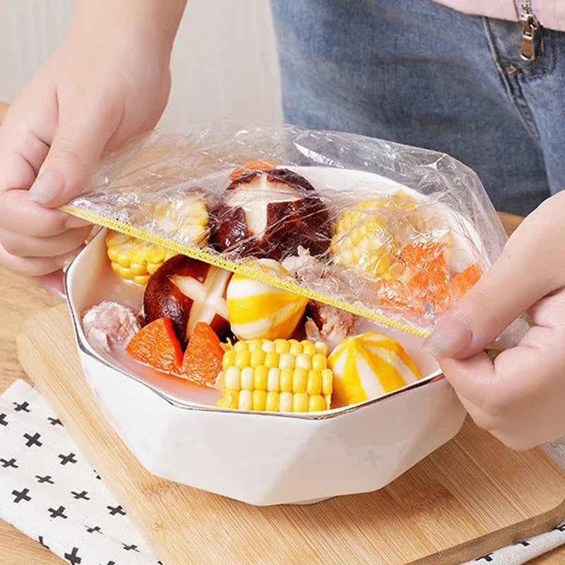 Colorful Disposable Food Cover Dust Food Grade Fresh Lids Elastic Plastic Wrap Shower Cap Fruit Food Cover Fresh Keeping Bag